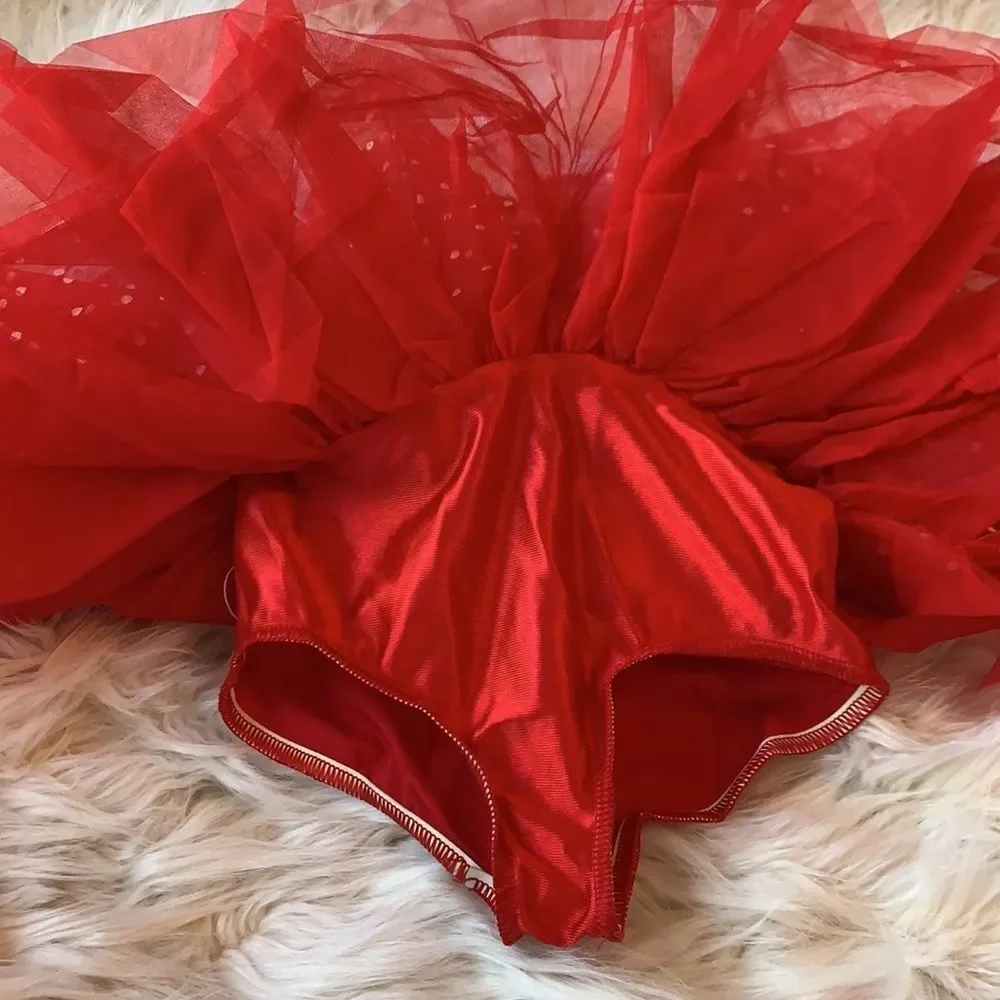 Adorable Tap Costume. Red with white lace trim and polka dots.